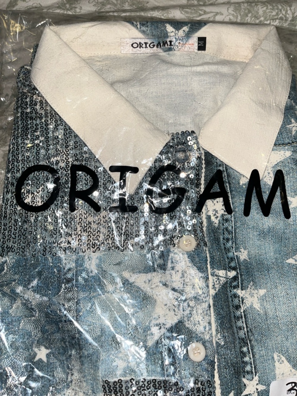 Origami Medium Sequin Star Denim and Lace Long Tunic - Picture 12 of 12